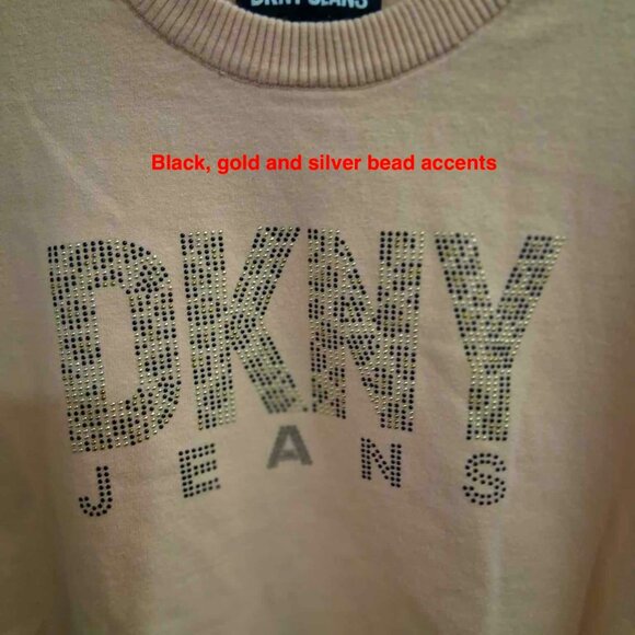 DKNY Short Sleeve Beaded Logo Sweater Top, SIZE MEDIUM, Pink - Picture 5 of 11